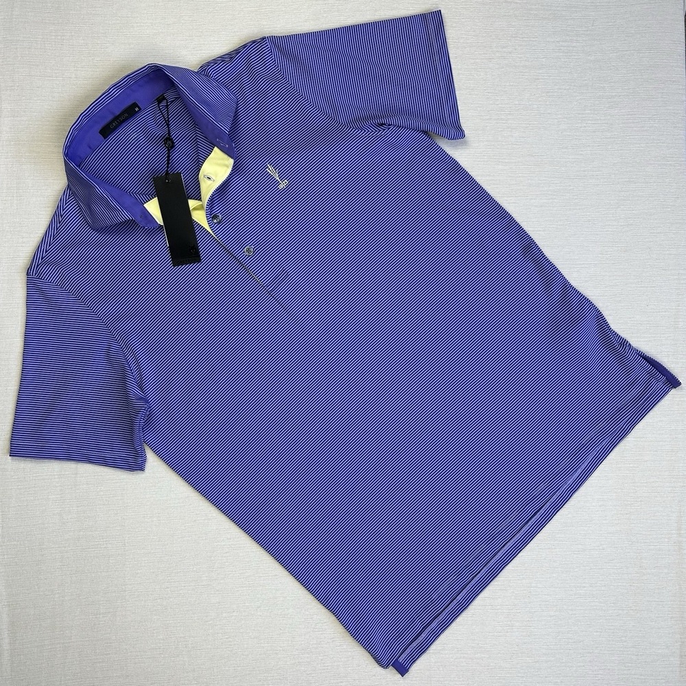 NWT Greyson Saranac Performance Golf Polo Shirt Men Medium Blue Purple Stripe